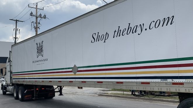 Semi truck with the Hudson Bay Company words and logo