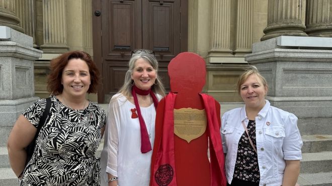 Unifor Atlantic Regional Director Jennifer Murray with Minister Boudreau and member Erin MacDonald