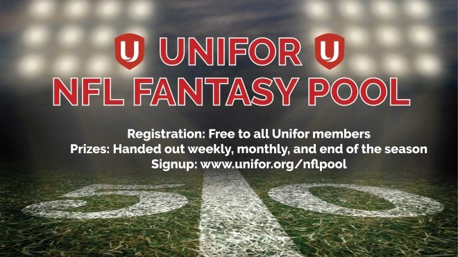 center line of a football field, Unifor NFL fantasy pool