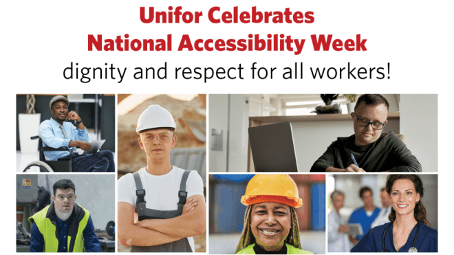 Four worker profiles and text reads, National AccessAbility Week Statement