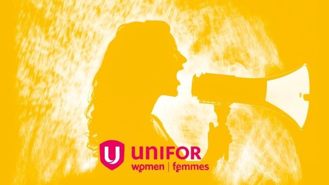 A yellow silhouette of a woman speaking in a megaphone