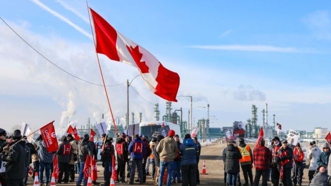 anti scab rally in at Coop in Regina