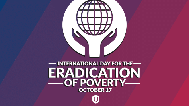 Graphic International Day for the Eradication of Poverty, a globe held up by two hands
