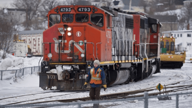 CN train on a snowy trail 