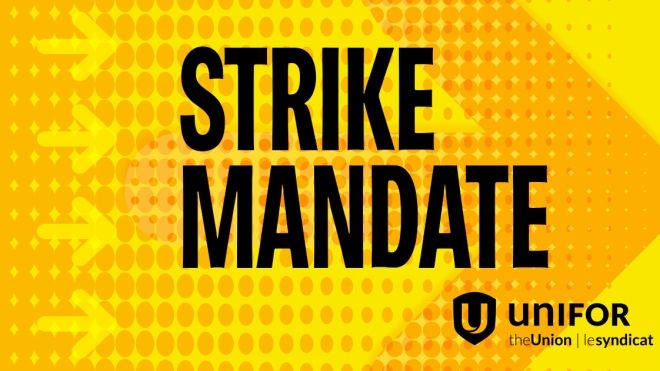 Yellow graphic reads strike mandate