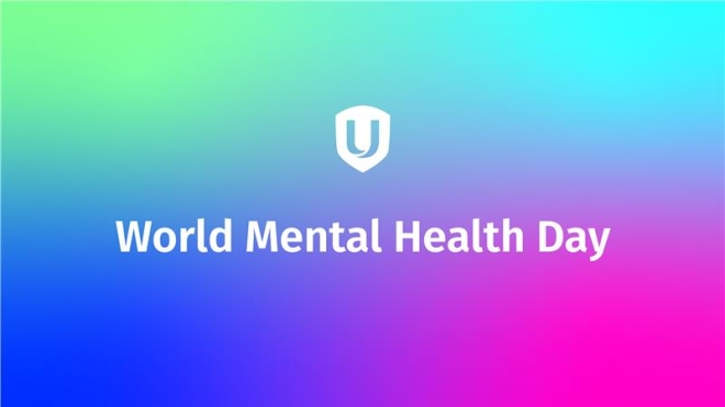 World Mental Health Day, Unifor logo on a colourful background