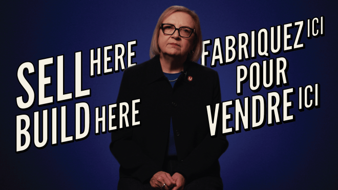 Lana Payne in front of a "sell here, build here background