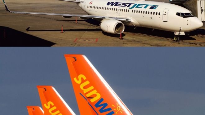 Sunwing and Westjet planes