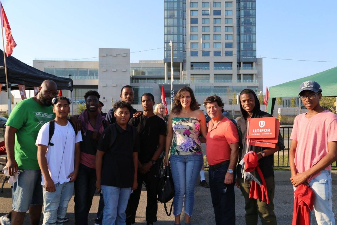 Jerry Dias with Unifor members and youth before a Toronto Argonauts game.
