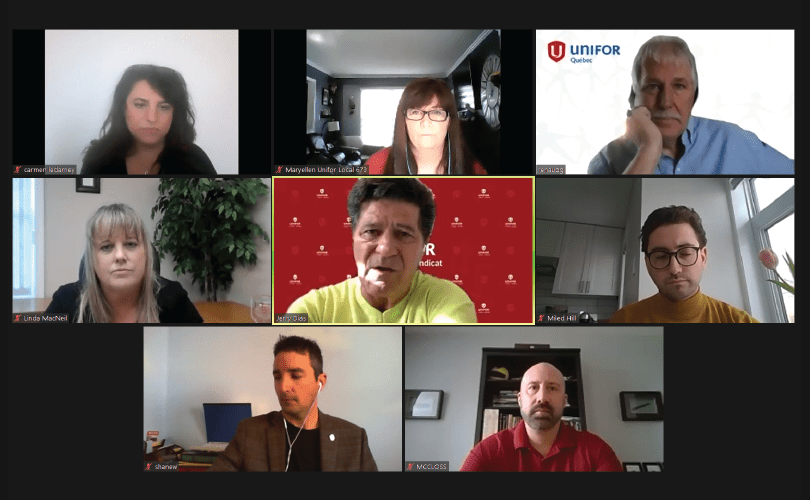 Image of Unifor leadership including National President Jerry Dias meeting with federal government ministerial staff