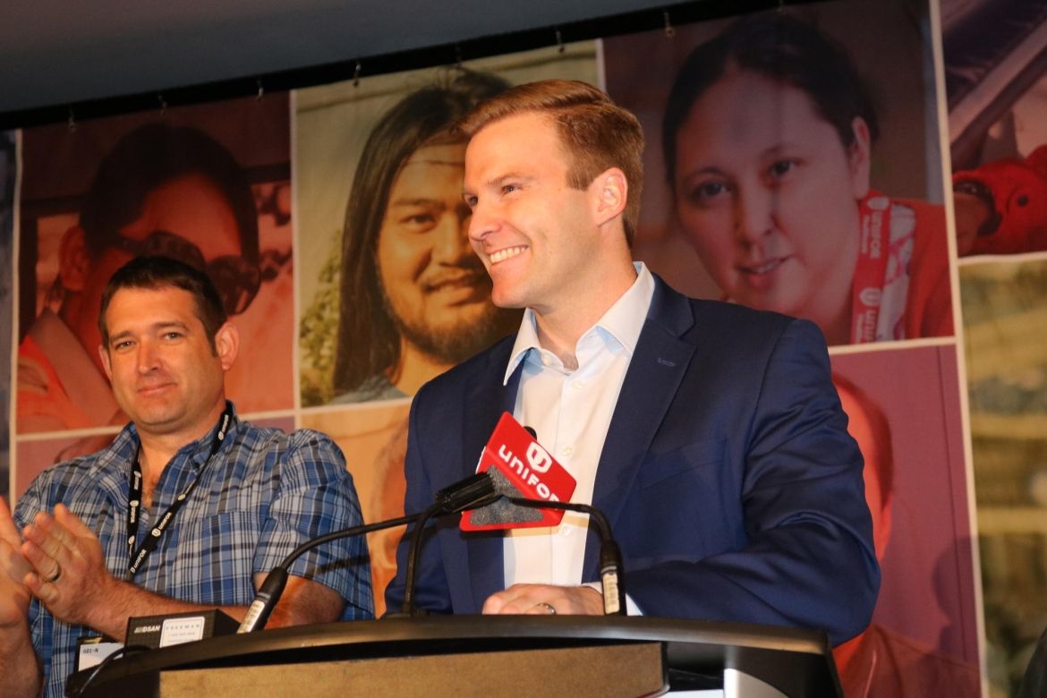 New Brunswick Premier Brian Gallant speaks from the podium at Atlantic Regional Council.