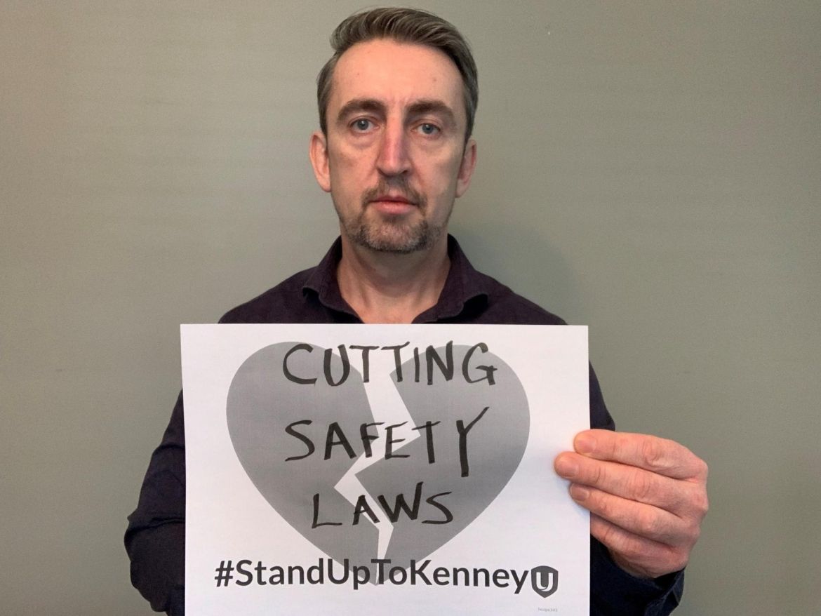 Gavin McGarrigle broken heart message “Cutting Safety Laws”