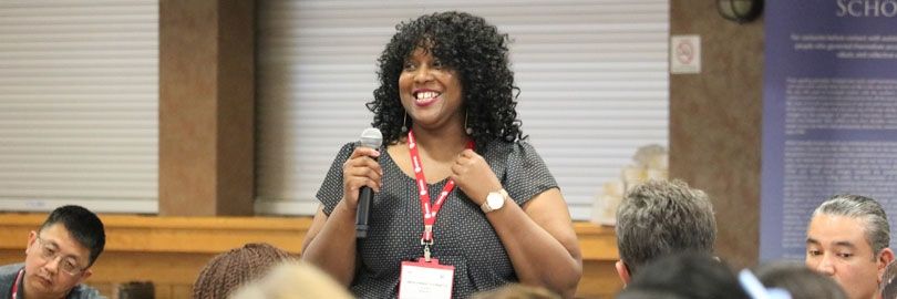 A Unifor member addresses fellow participants during a session at the Unifor AWOC confernce.