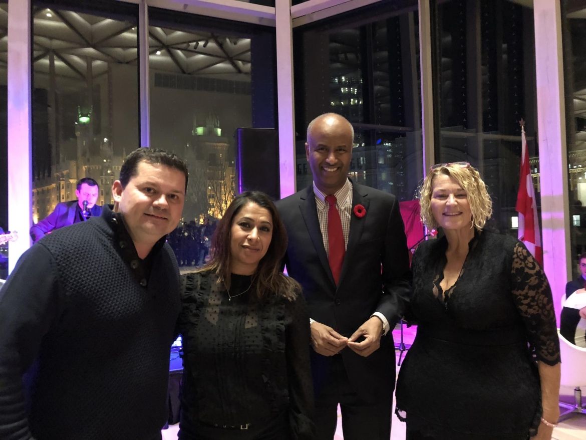 Chris MacDonald, Assistant to the Unifor National President, Naureen Rizvi, Unifor Ontario Regional Director, Ahmed Hussen, Minister of Immigration, Refugees and Citizenship and Maureen Dawson, Unifor National Representative.