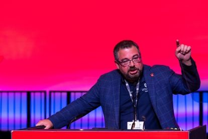 Daniel Cloutier talking at the podium