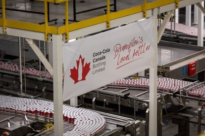 A banner hangs in a workplace