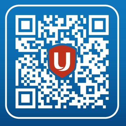 A QR Code with the Unifor shield in the middle.