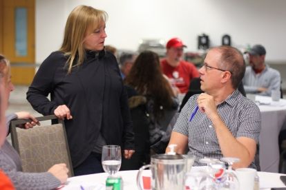 Jennifer Murray speaks to a member