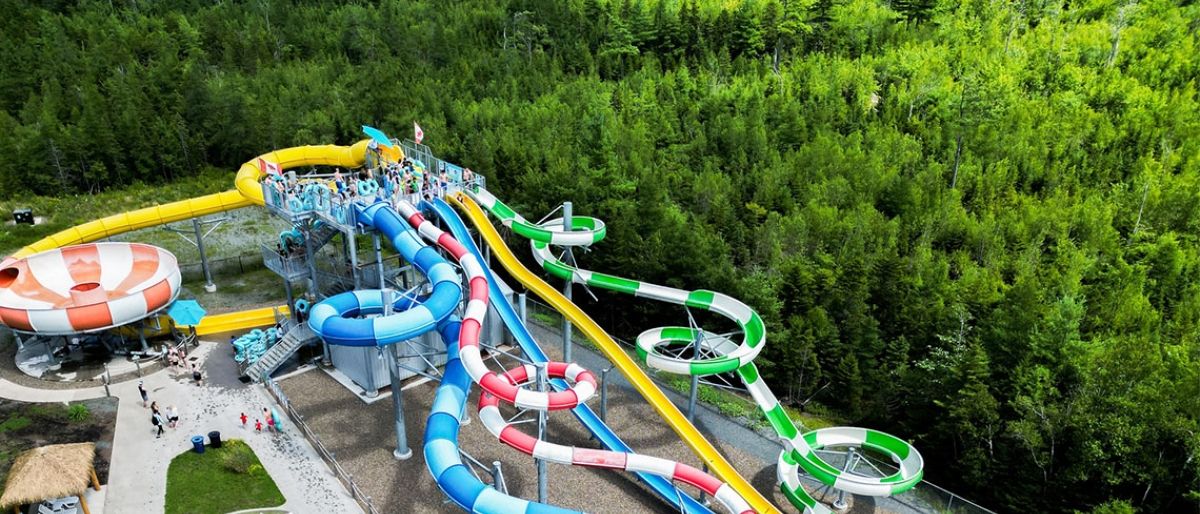 Aerial view of a waterpark.