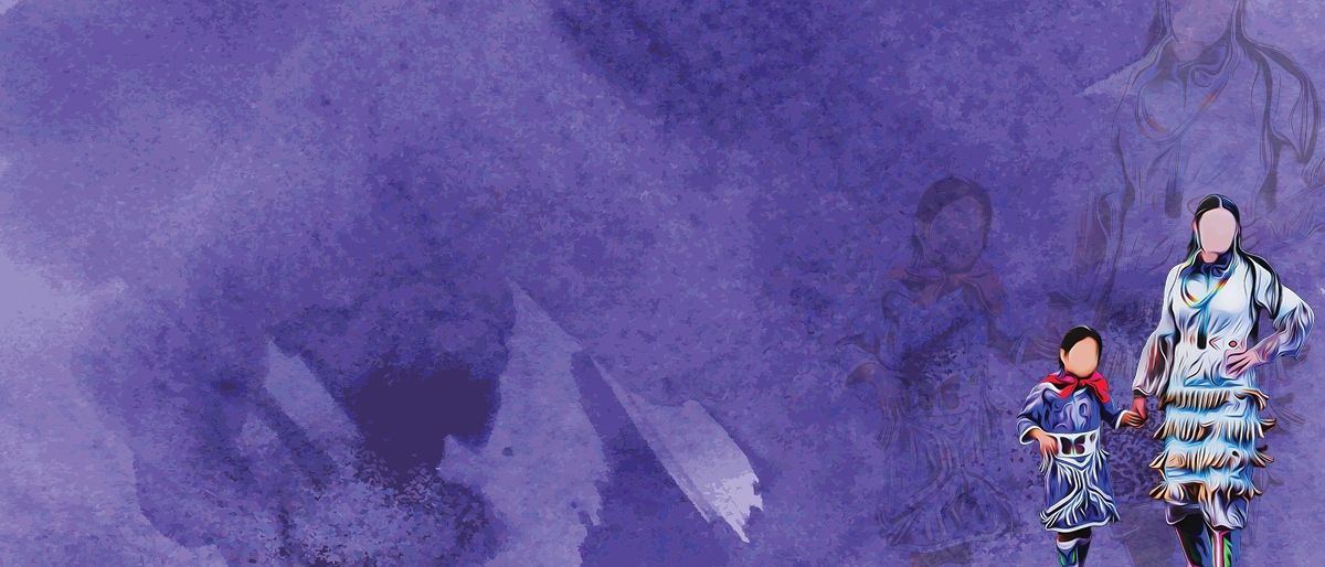 Motif violet ondulé représentant les silhouettes d’une personne autochtone et d’un enfant