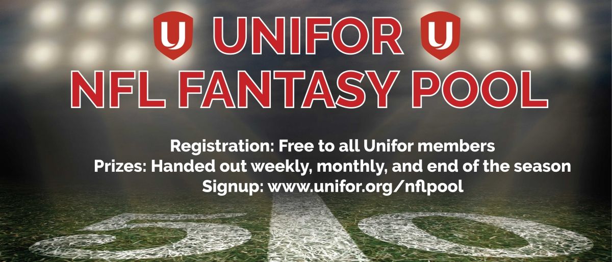 center line of a football field, Unifor NFL fantasy pool