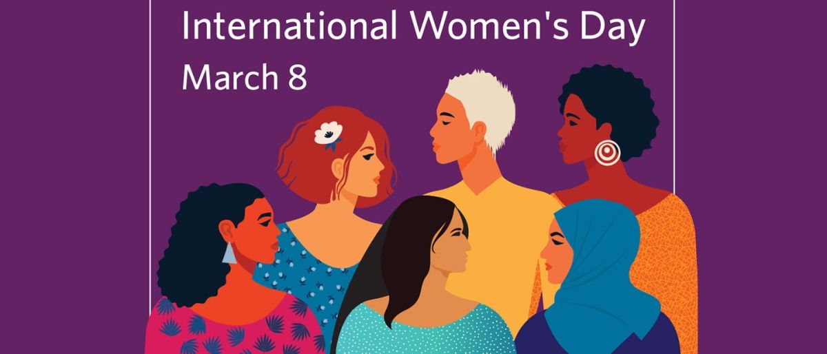 A diverse group of women with the text Embrace Equity International Women's Day