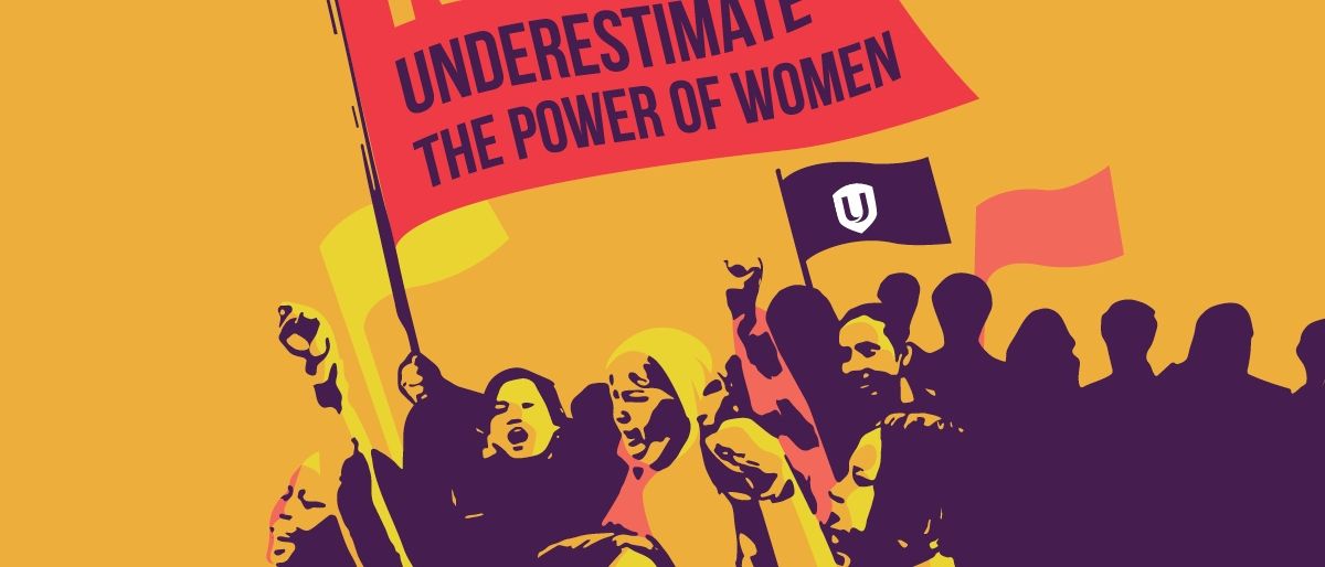 Never underestimate the power of women IWD Unifor logo 