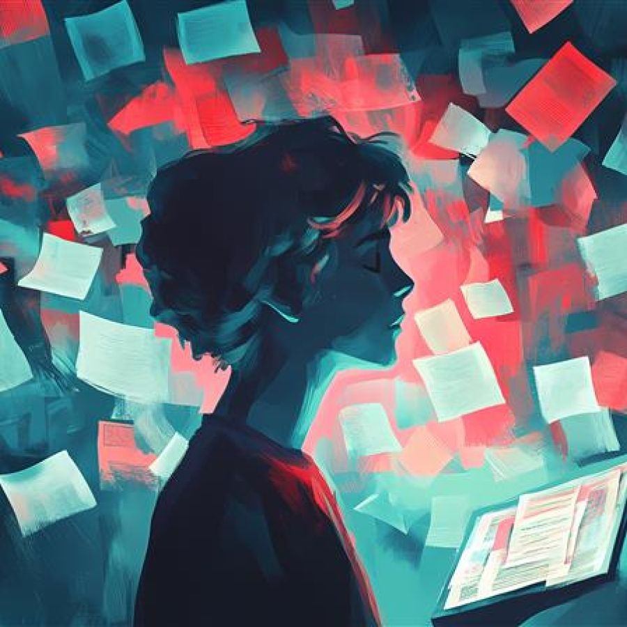 a side profile silhouette and colourful papers flying in the air