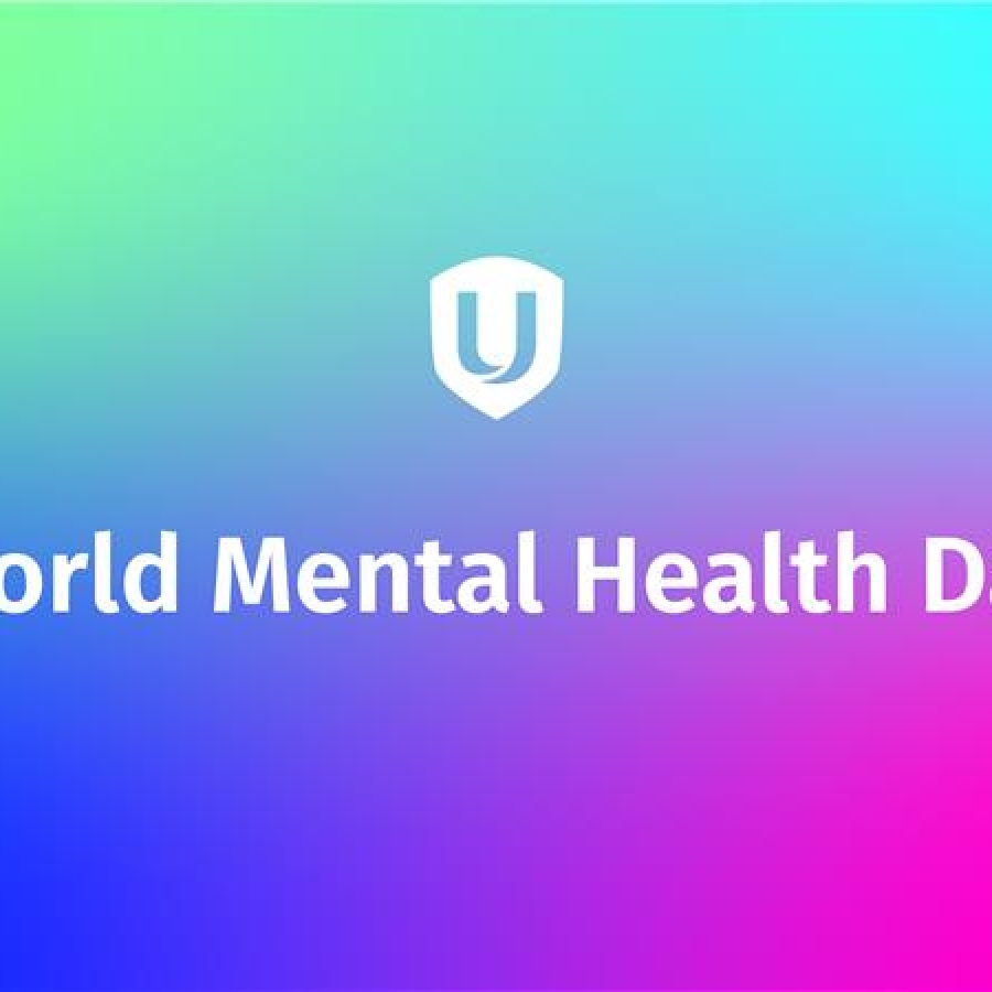 World Mental Health Day, Unifor logo on a colourful background