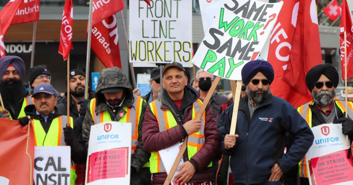 Spring Break rally in Whistler Village for public transit Unifor